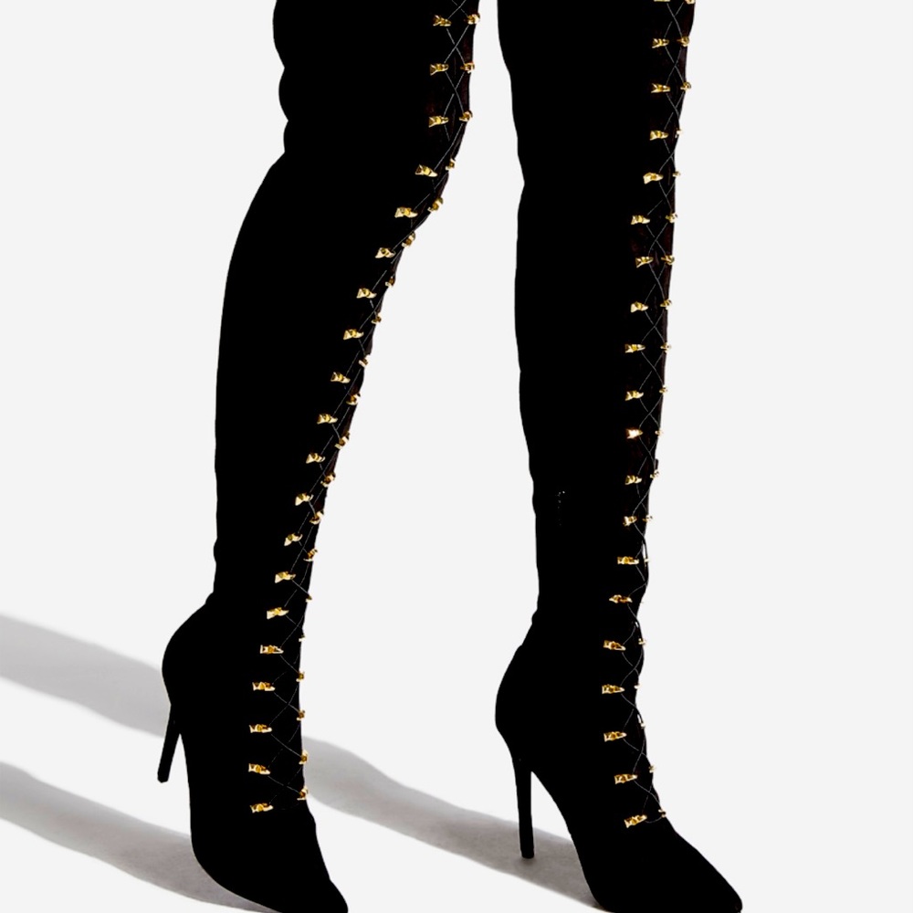 Shoe Dazzle Verona Lace Up Stiletto Boot